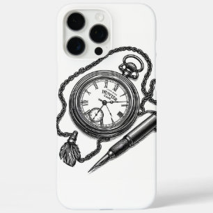 Vintage Pocket Watch & Pen Sketch Art iPhone 16 Pro Max Case