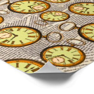 Vintage Pocket Watch Steampunk Old Style Newspaper Poster