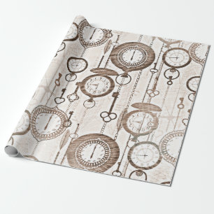 Vintage Pocket Watches and Keys Wrapping Paper