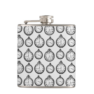 Vintage Pocket Watches Pattern Hip Flask