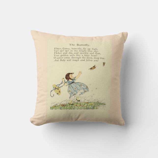 Vintage Poem "The Butterfly", Cushion (Front)