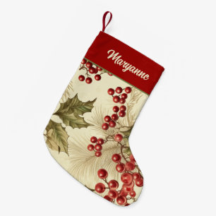 Vintage Poinsettia and Berries Pattern Small Christmas Stocking