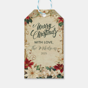 Vintage Poinsettia and Holly Christmas Gift Tags