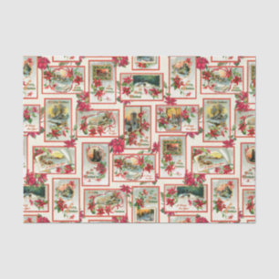 Vintage Poinsettia Christmas Card Collage Tissue Paper