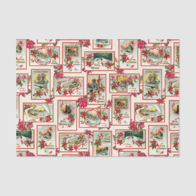 Vintage Poinsettia Christmas Card Collage Tissue Paper (Front)