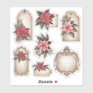 Vintage Poinsettia Christmas Ephemera Stickers