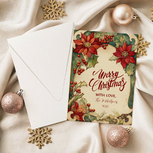 Vintage Poinsettia Christmas Holiday Card