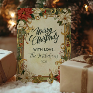 Vintage Poinsettia Christmas Holiday Card