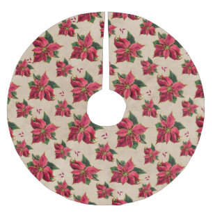 Vintage Poinsettia Gold Outline 2 Brushed Polyester Tree Skirt