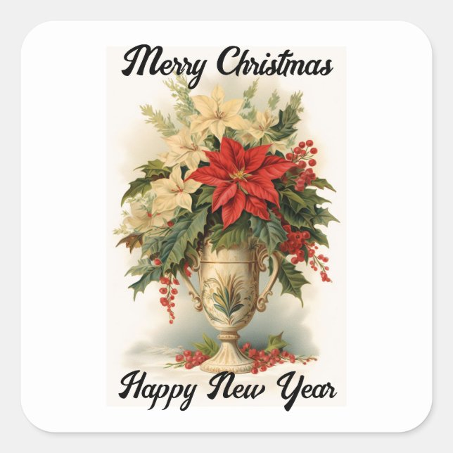Vintage Poinsettia Holiday Sticker (Front)
