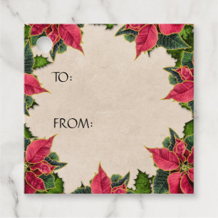 Vintage Poinsettia Holly Berry Holiday Gift Favour Tags