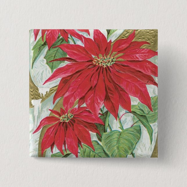 Vintage Poinsettia illustration. 15 Cm Square Badge (Front)