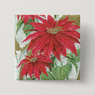 Vintage Poinsettia illustration. 15 Cm Square Badge