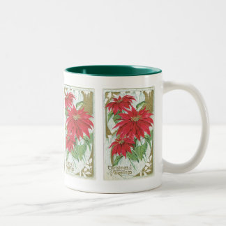 Vintage Poinsettia illustration. Two-Tone Coffee Mug