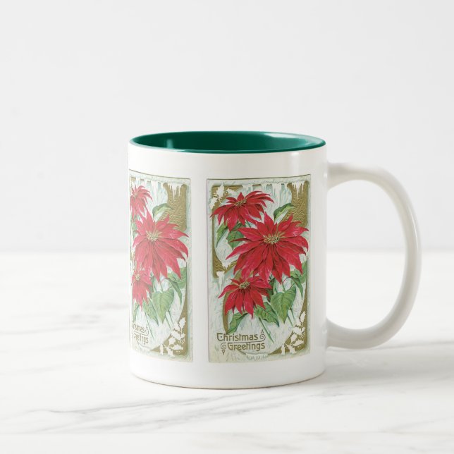 Vintage Poinsettia illustration. Two-Tone Coffee Mug (Right)