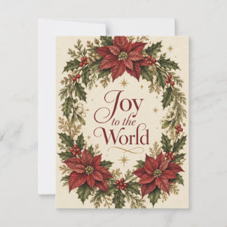 Vintage Poinsettia Joy to the World Holiday Card