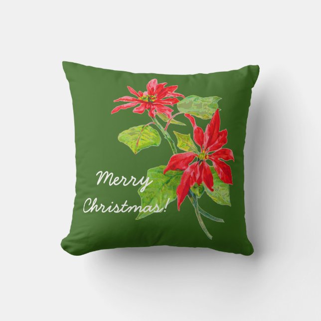 Vintage Poinsettia Merry Christmas Cushion (Front)