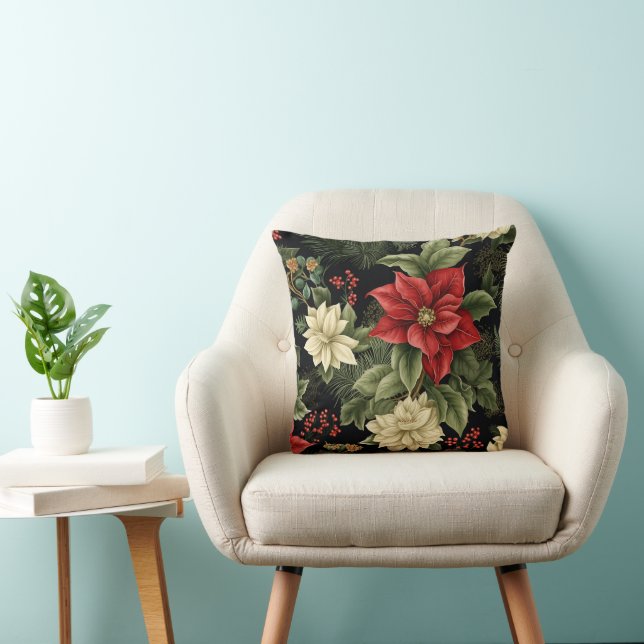 Vintage Poinsettia Pattern Christmas Cushion (Chair)