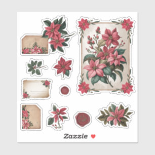 Vintage Poinsettia Stationery Ephemera Stickers