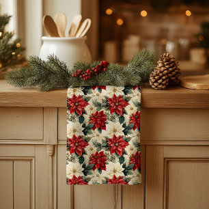 Vintage Poinsettia Towel Cottagecore Holiday Charm