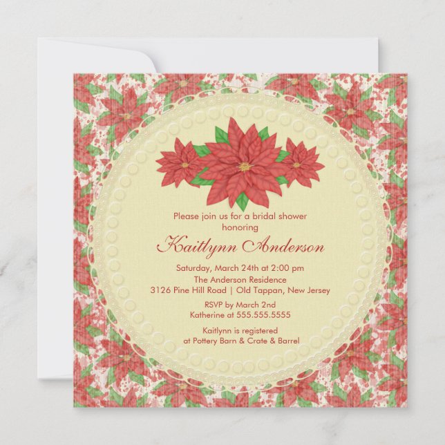 Vintage Poinsettia Winter Bridal Shower Invitation (Front)