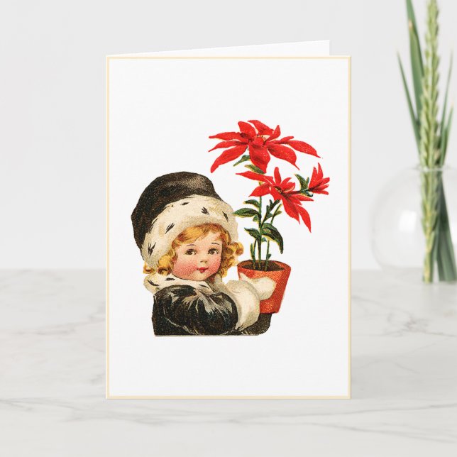 Vintage Poinsettias Holiday Card (Front)