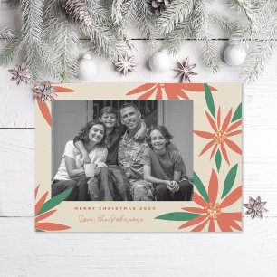 Vintage Poinsettias Ivory Christmas Photo Holiday Card