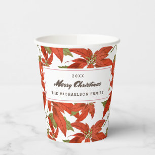 Vintage Poinsettias Merry Christmas Paper Cups