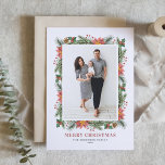 Vintage Poinsettias Pine Needles Christmas Photo Holiday Card<br><div class="desc">Merry Christmas! Send your holiday wishes and greetings to family and friends with this customisable floral Christmas photo card. It features watercolor frame of pinecones, pine needles, hollies, berries and poinsettia. Personalise by adding names, message and a vertical photo. This vintage floral Christmas photo card is available in other cardstock....</div>
