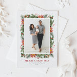Vintage Poinsettias Pine Needles Christmas Photo Holiday Postcard<br><div class="desc">Merry Christmas! Send your holiday wishes and greetings to family and friends with this customisable floral Christmas photo postcard. It features watercolor frame of pinecones, pine needles, hollies, berries and poinsettia. Personalise by adding names, message and a vertical photo. This vintage floral Christmas photo postcard is available in other cardstock....</div>
