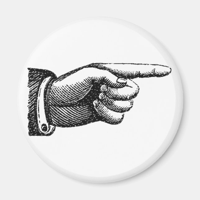 vintage pointing finger magnet, housewarming magnet (Front)