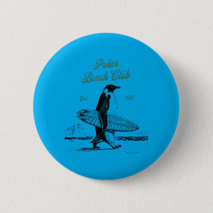Vintage Polar Beach-Club Penguin Surfer 6 Cm Round Badge