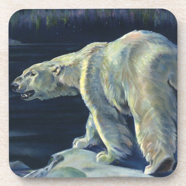 Vintage Polar Bear, Arctic Marine Life Animals Coaster (Front)