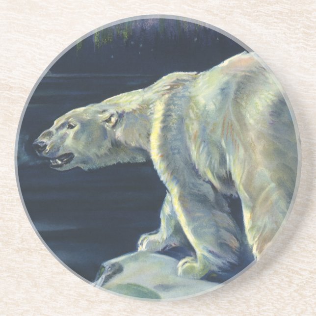 Vintage Polar Bear, Arctic Marine Life Animals Coaster (Front)