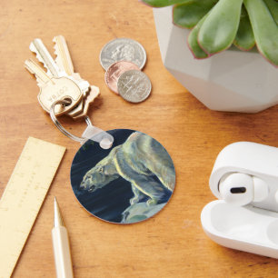Vintage Polar Bear, Arctic Marine Life Animals Key Ring