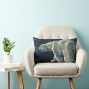 Vintage Polar Bear, Arctic Marine Life Animals Lumbar Cushion