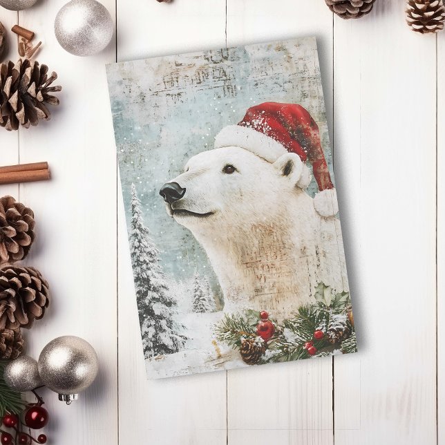 Vintage Polar Bear Christmas Winter Aged Decoupage Postcard (Creator Uploaded)