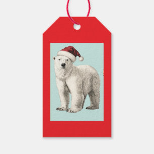 VINTAGE POLAR BEAR IN SANTA HAT GIFT TAGS