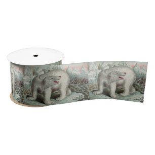 Vintage polar bear on iceberg illustration ribbon satin ribbon