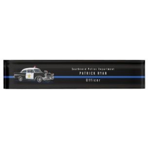Vintage Police Car Blue Line Personalized Nameplate