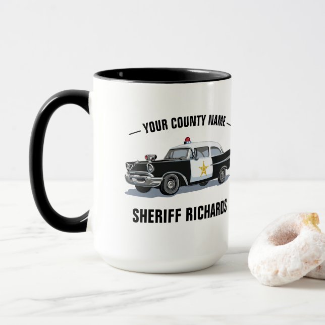 Vintage Police Car Custom Name Mug (With Donut)