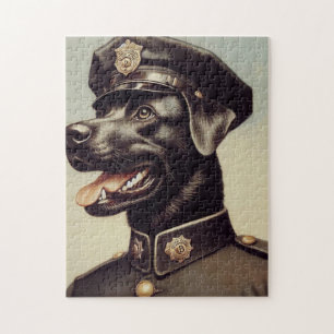 Vintage Police Dog Painting Jigsaw Puzzle