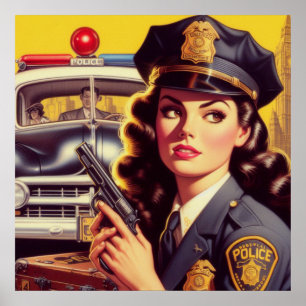 Vintage Police Officer Illustration Poster