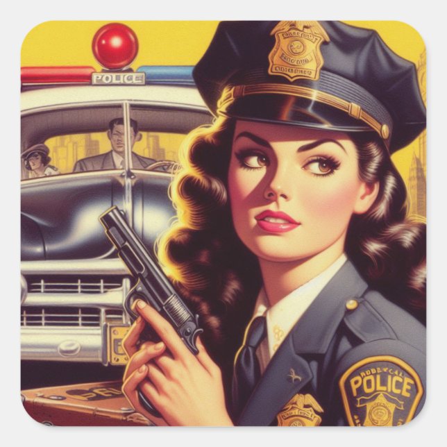 Vintage Police Officer Illustration Square Sticker (Front)