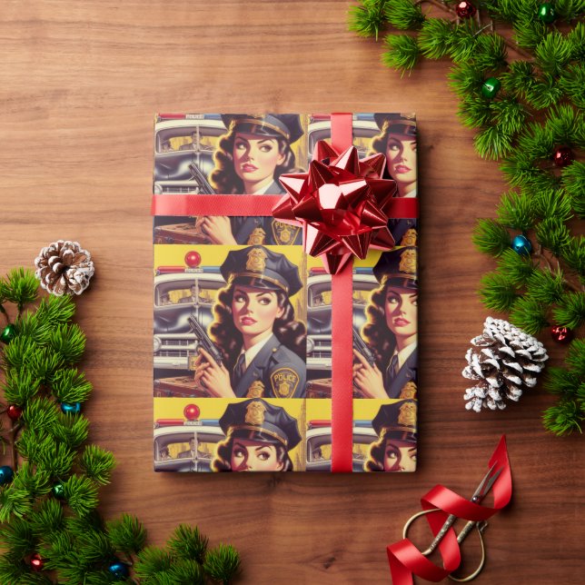 Vintage Police Officer Illustration Wrapping Paper (Holiday Gift)