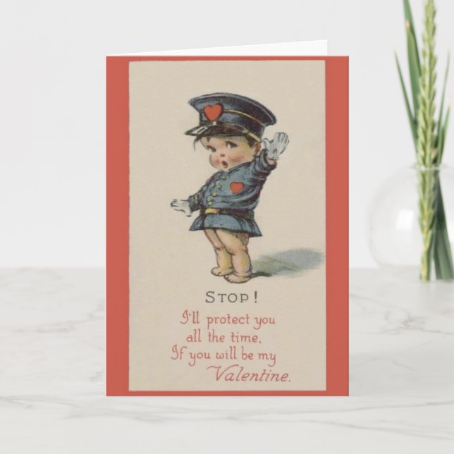 Vintage Police Officer Valentine Holiday Card (Front)