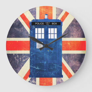 Vintage police phone box Union Jack flag Large Clock
