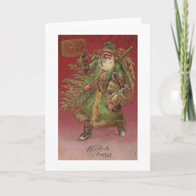Vintage Polish Santa Christmas Greeting Card (Front)