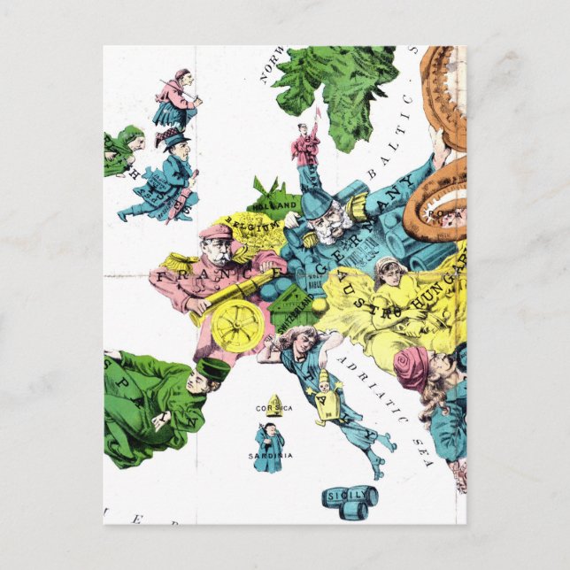 Vintage Political Cartoon Map of Europe (1877) Postcard (Front)