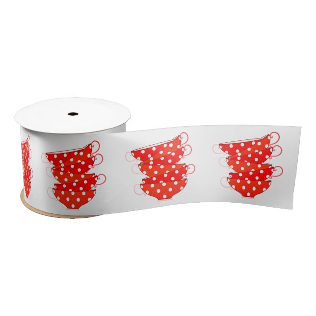 Vintage polka dot teacup red white satin ribbon (Spool)